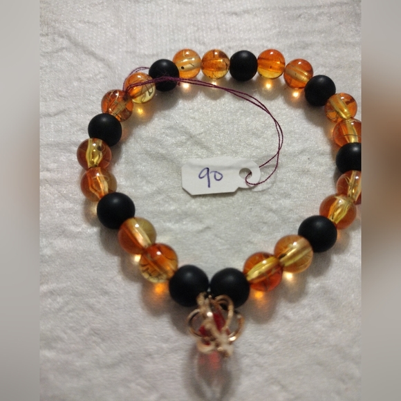 Artemis's Gems custom-made beaded bracelet with metal orb charm - Picture 2 of 7